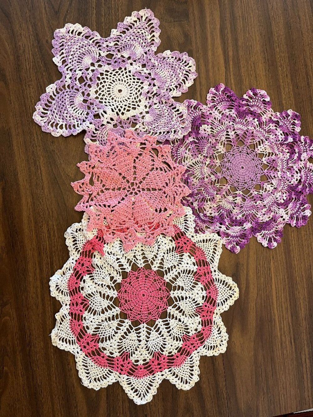 Handmade Vintage Crochet Doilies Pink Purple Lace Lot of 4 Shabby Chic Girly